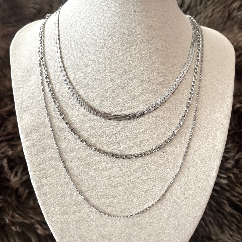 Collier en acier inoxydable "ensemble 3 chaînes"  version doré ou argenté