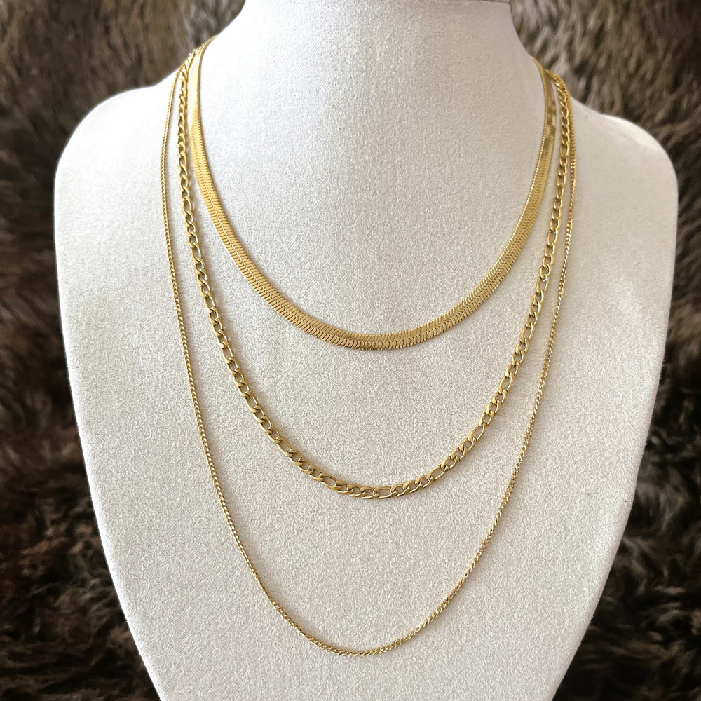 Collier en acier inoxydable "ensemble 3 chaînes"  version doré ou argenté