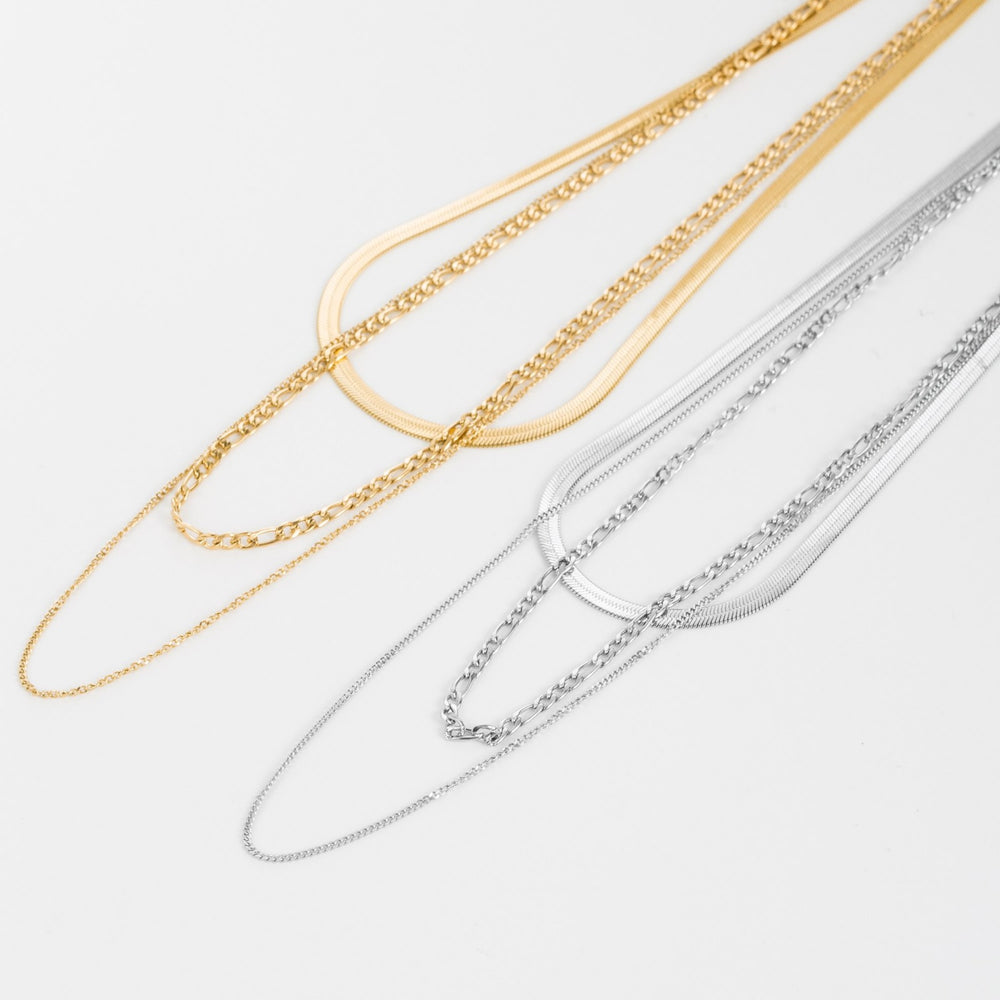 Collier en acier inoxydable "ensemble 3 chaînes"  version doré ou argenté