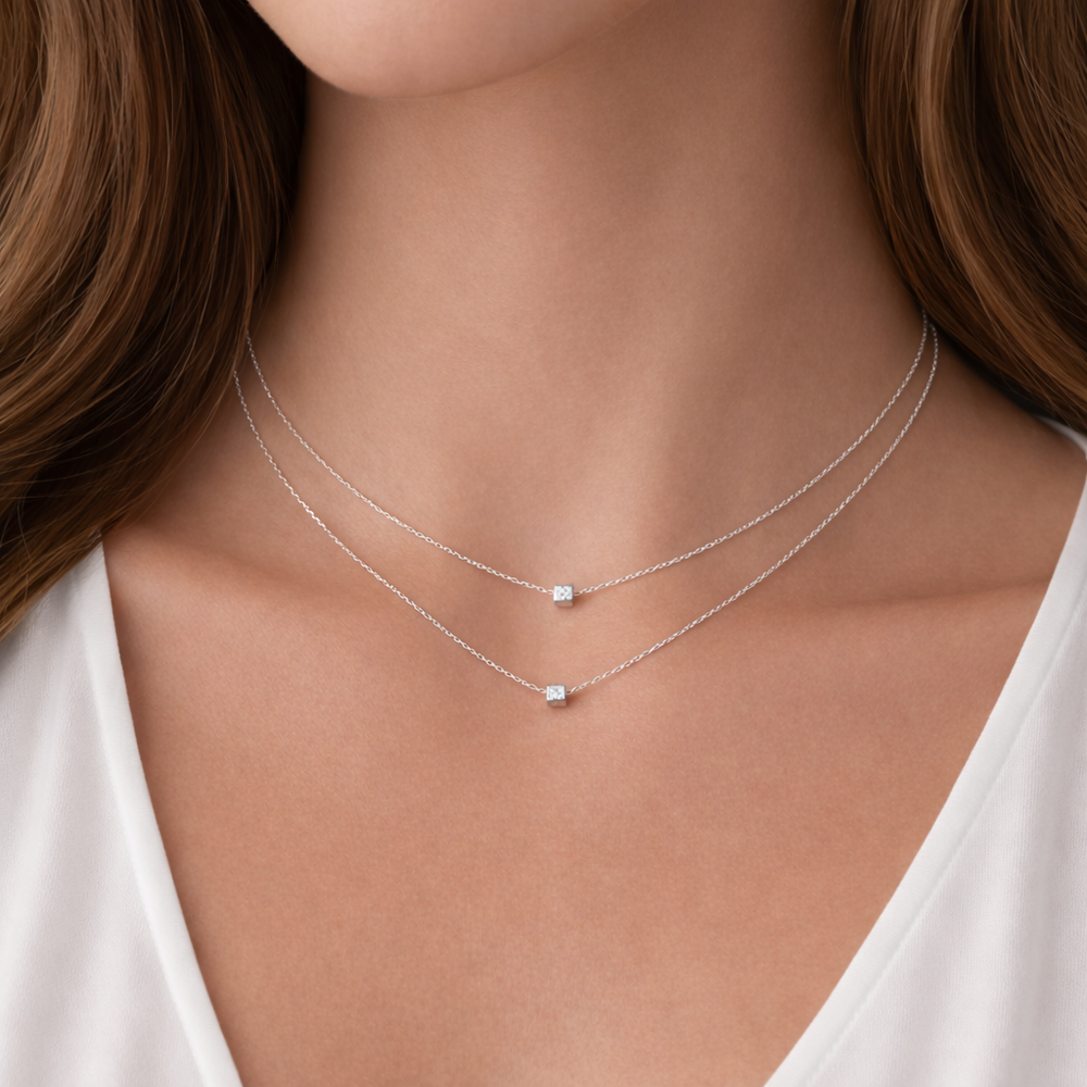 Collier en argent 925 double chaîne avec zirconia