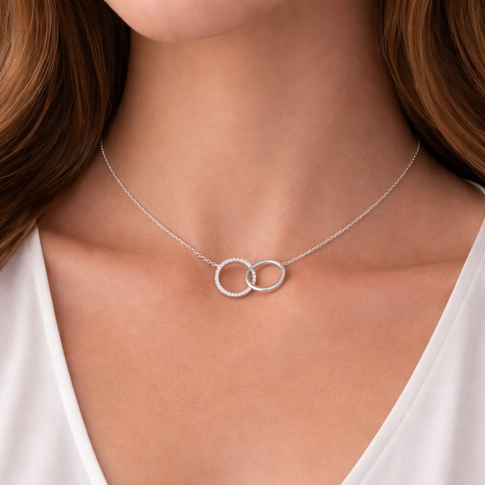 Collier en argent 925 à deux cercles, un serti de zirconia et un poli
