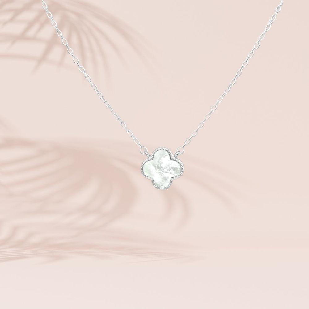 collier argent 925 serti zirconia & nacre