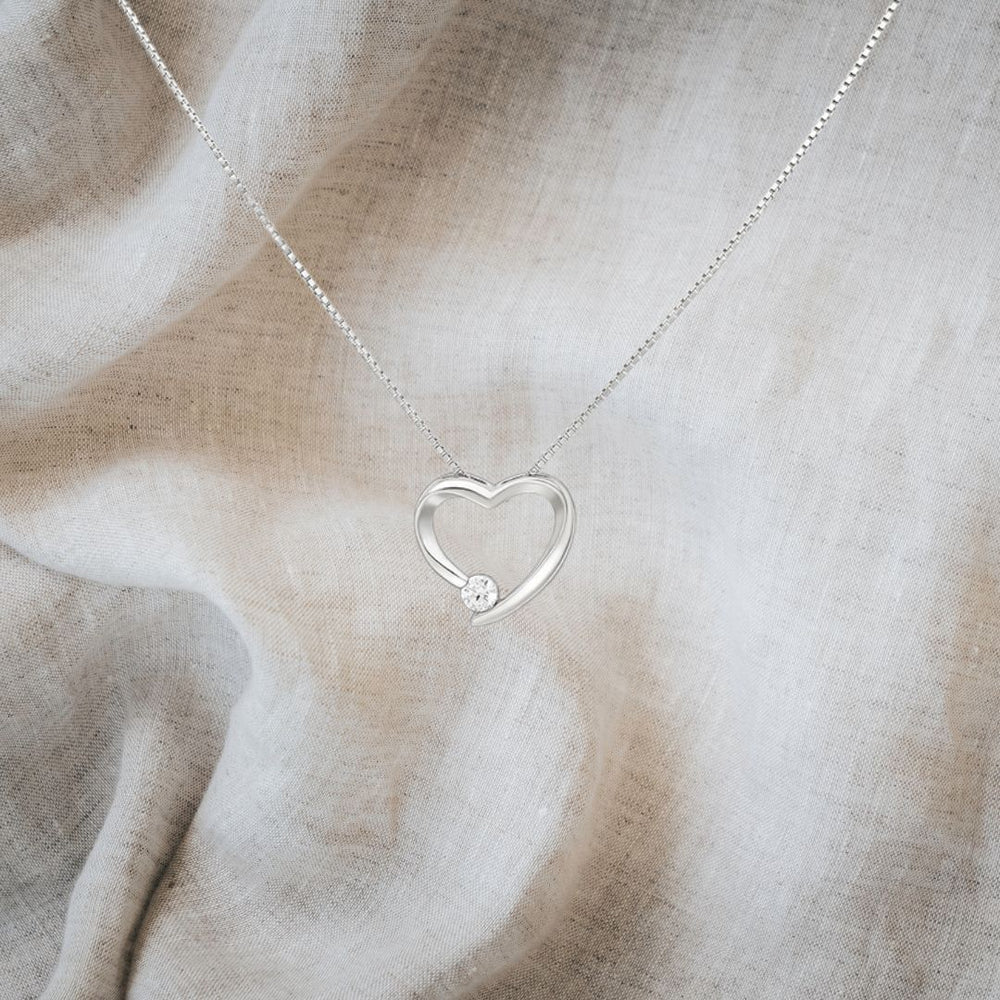 Collier coeur en argent 925 rhodié / zirconia  / longueur ajustable
