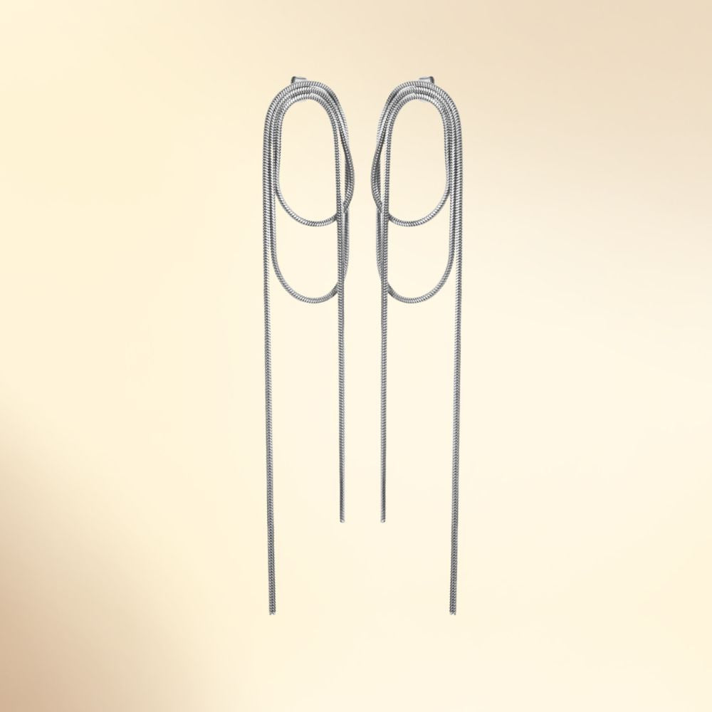 Boucles d’oreilles longues en acier inoxydable à chaînes multiples