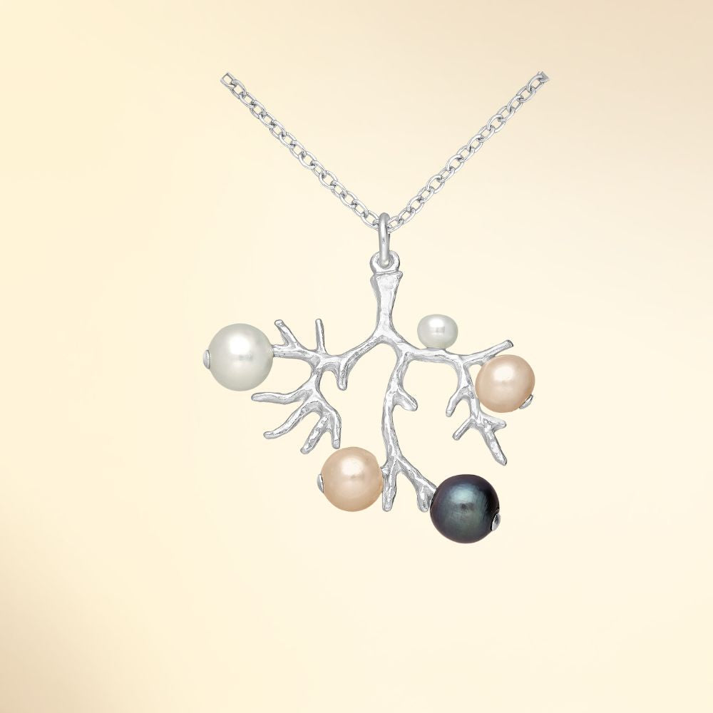 Pendentif en argent 925 inspiré d’un corail stylisé avec perles aux teintes naturelles