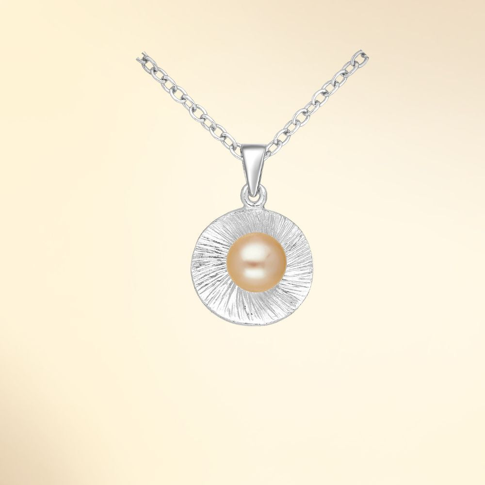 Pendentif en argent 925 avec disque texturé et perle d'eau douce