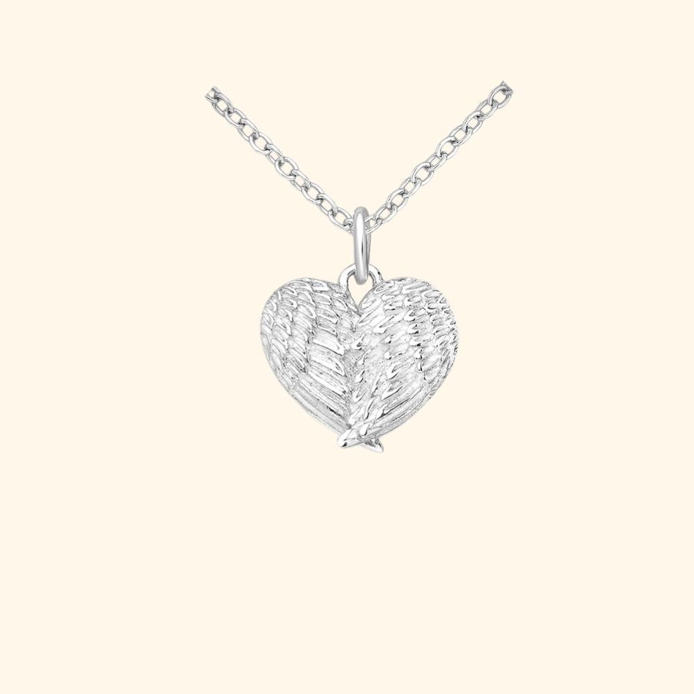 Pendentif cœur ailé en argent 925 à la finition texturée