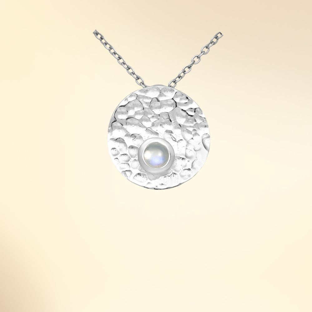 Pendentif martelé en argent 925 avec pierre de lune arc-en-ciel