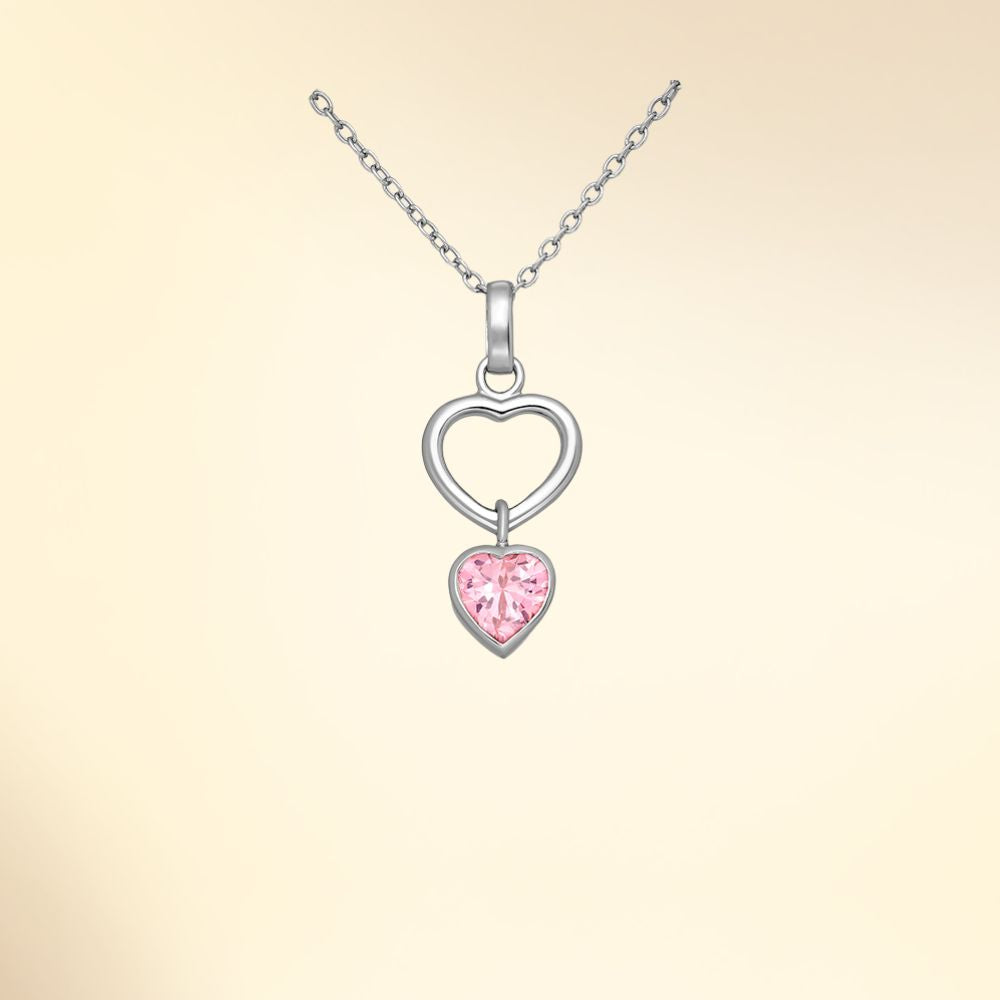 Pendentif double cœur en argent 925 serti de zirconia rose