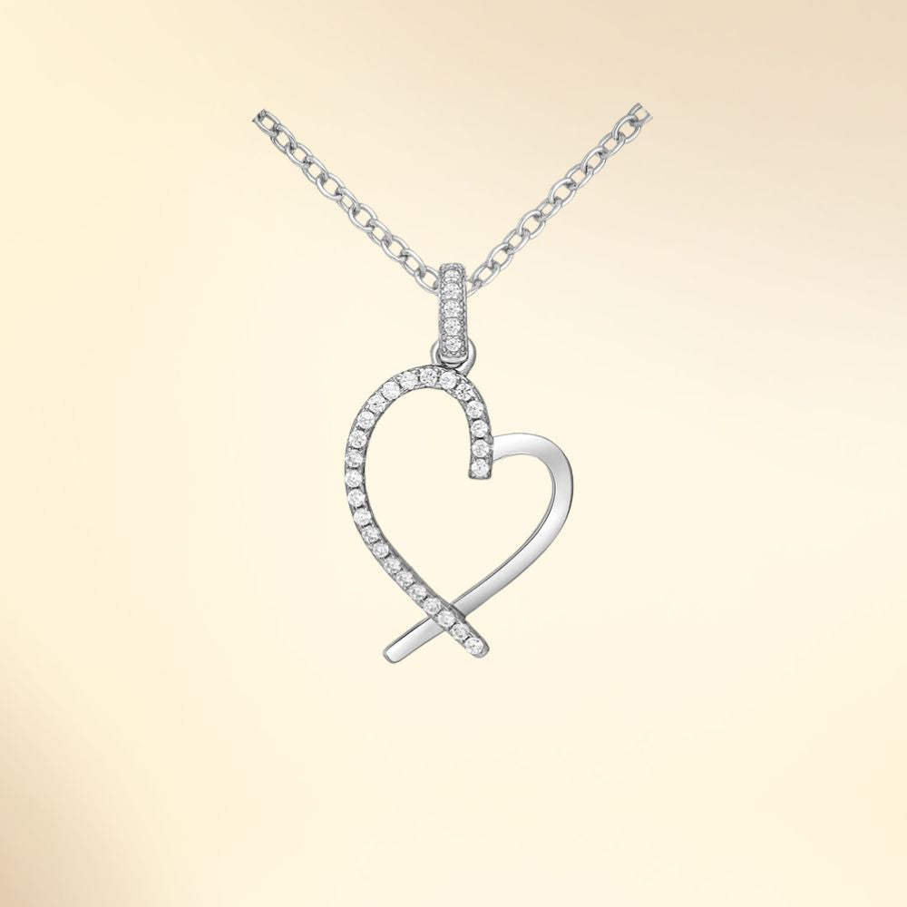 Pendentif cœur croisé en argent 925 serti de zirconia