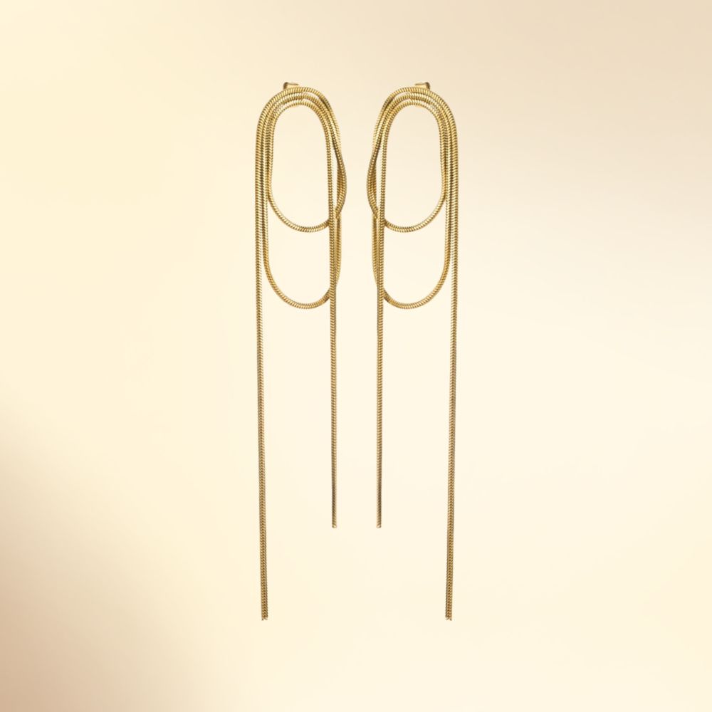 Boucles d'oreilles longues à chaîne en acier inoxydable - finition argentée ou dorée