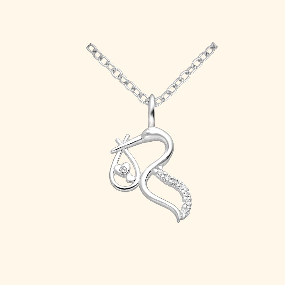 Pendentif cigogne en argent 925 serti de zirconia