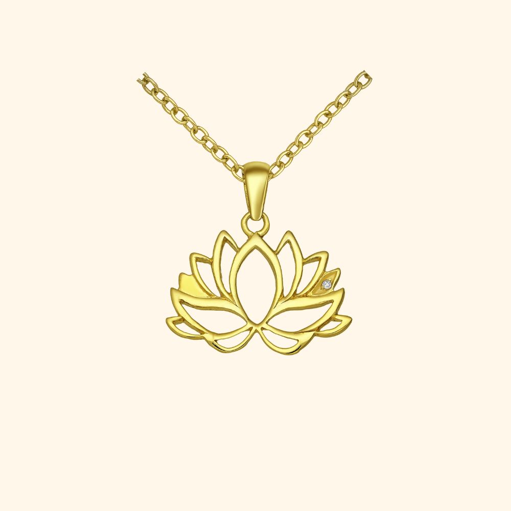 Pendentif lotus en argent 925 doré avec zirconium serti