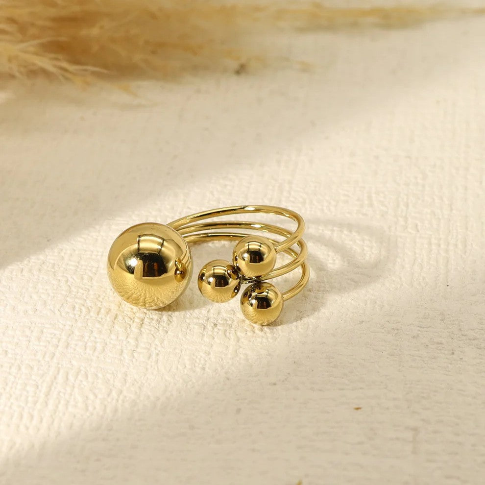 Bague multi boules en acier inoxydable doré