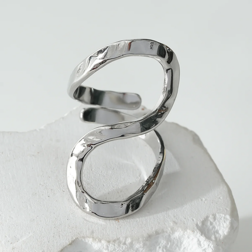 Bague en acier inoxydable doré  en forme de vague 