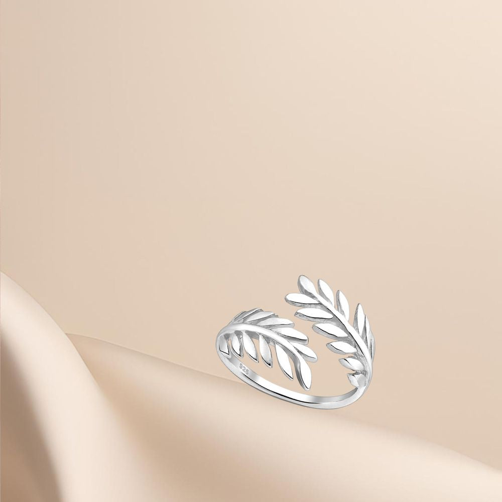 bague argent 925 ouverte feuille 