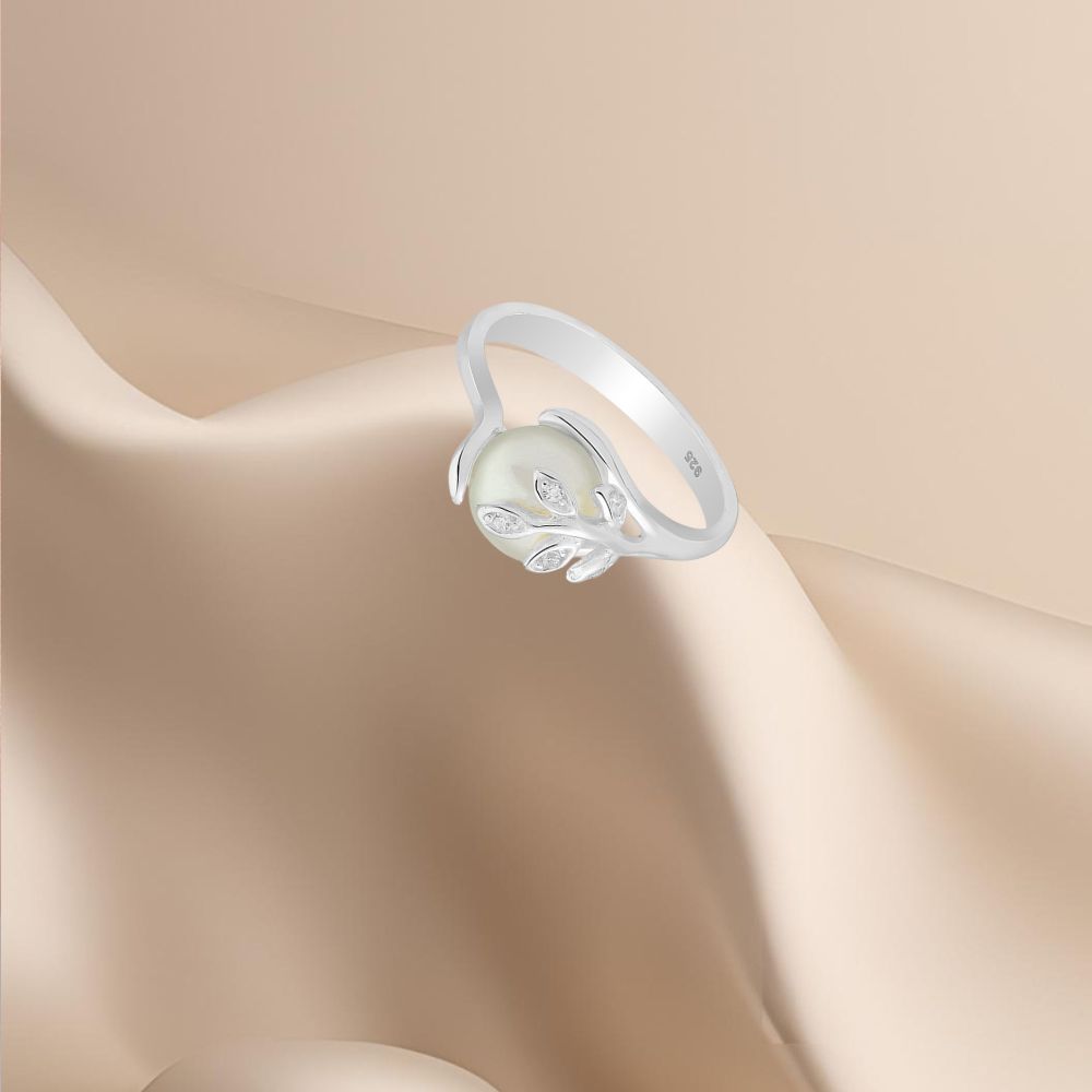 Bague argent 925 sertie zirconium perle d'eau douce