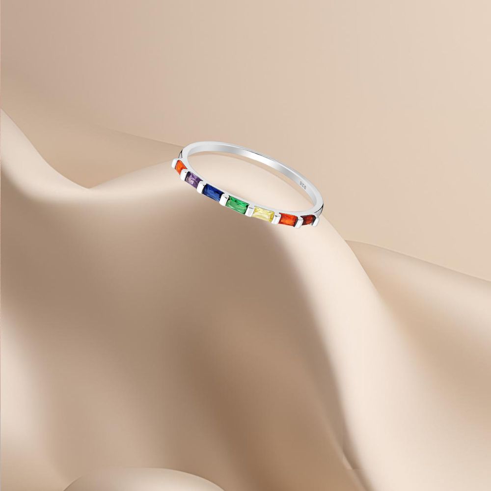 bague argent 925 sertie zirconium coloré forme rectangle