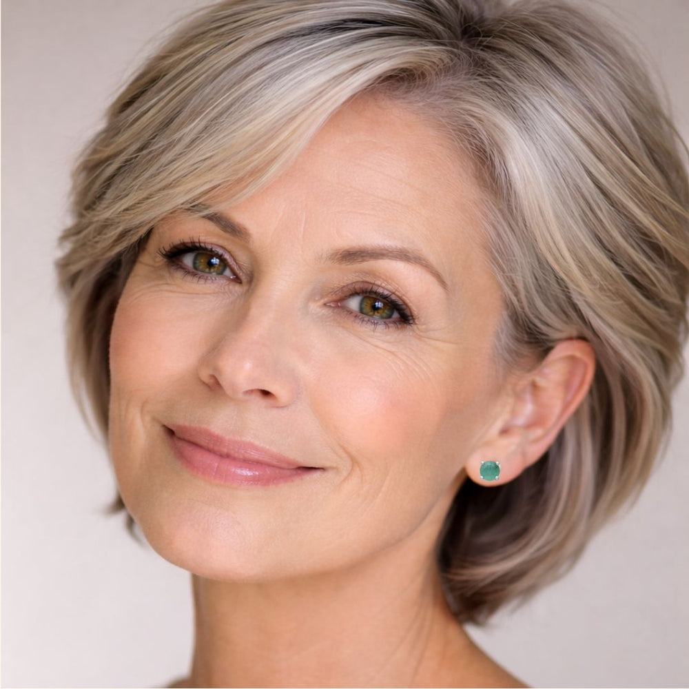 Boucles d'oreilles en argent 925 rhodiées serties d émeraudes naturelles Diamètre pierre : 5mm