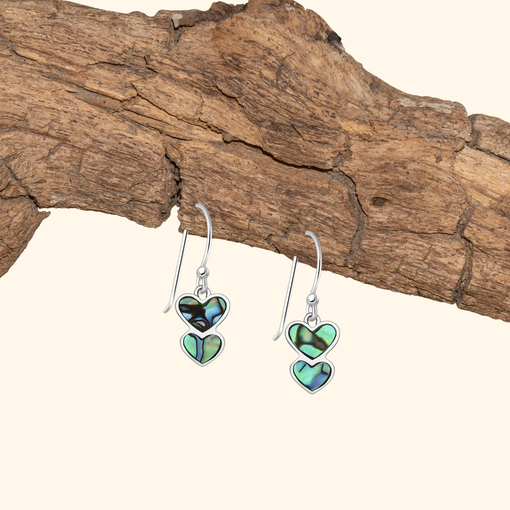Boucles d’oreilles pendantes argent 925 avec nacre abalone en forme de cœur
