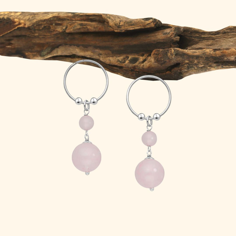 Boucles d’oreilles pendantes en argent 925 avec pierre naturelle quartz rose