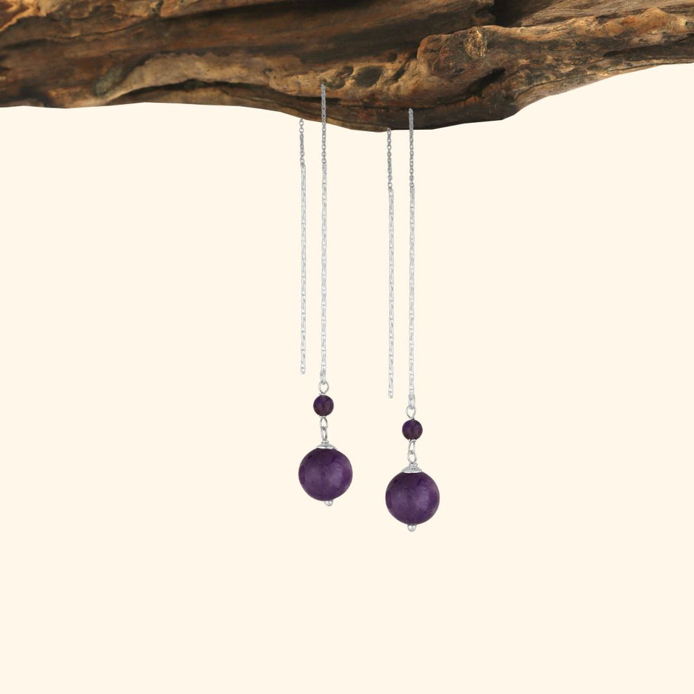Boucles d’oreilles pendantes argent 925 améthyste