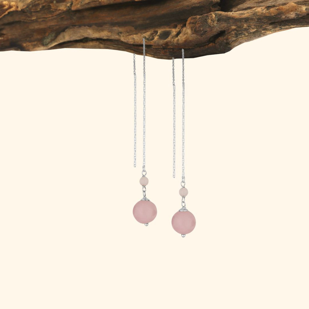 Boucles d’oreilles pendantes argent 925 quartz rose