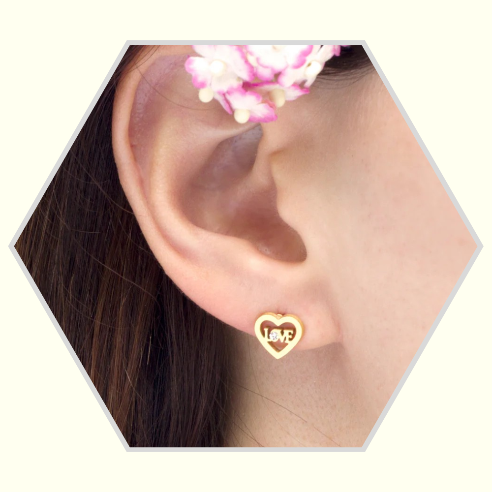 Boucles d'oreilles en acier inoxydable 316L doré Coeur & Zirconium