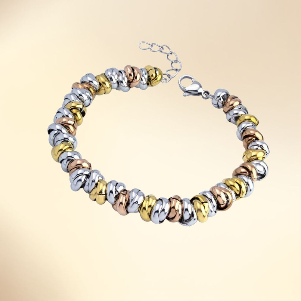 Bracelet en acier inoxydable 316L multi-anneaux finition acier tricolore