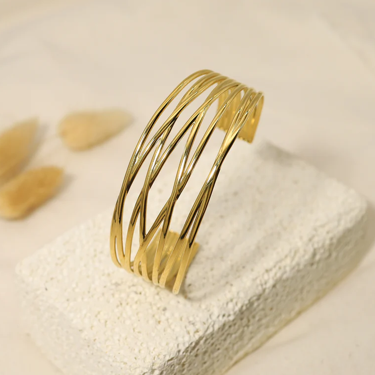Bracelet en acier inoxydable doré fils entrelacés