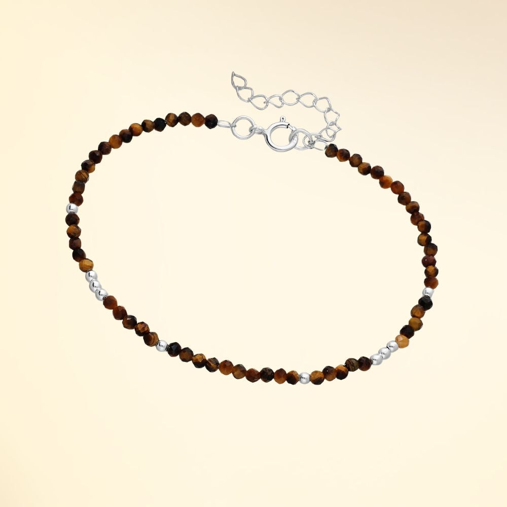 Bracelet ajustable en argent 925 avec pierres naturelles oeil tigre