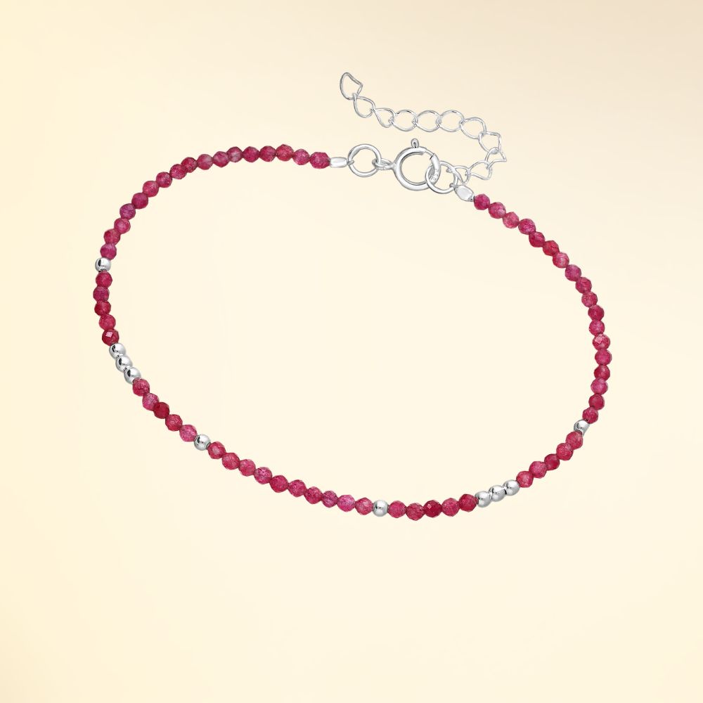 Bracelet ajustable en argent 925 avec pierres naturelles rubis
