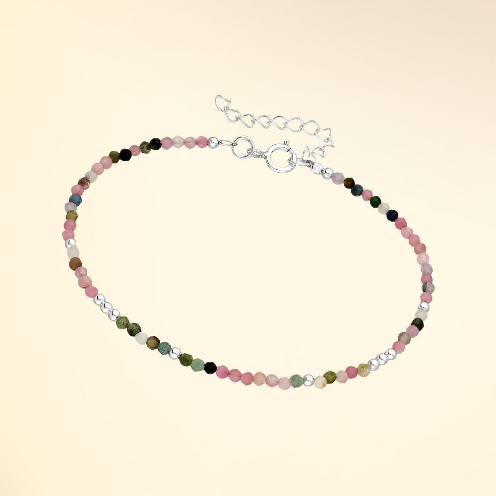 Bracelet ajustable en argent 925 avec pierres naturelles tourmaline
