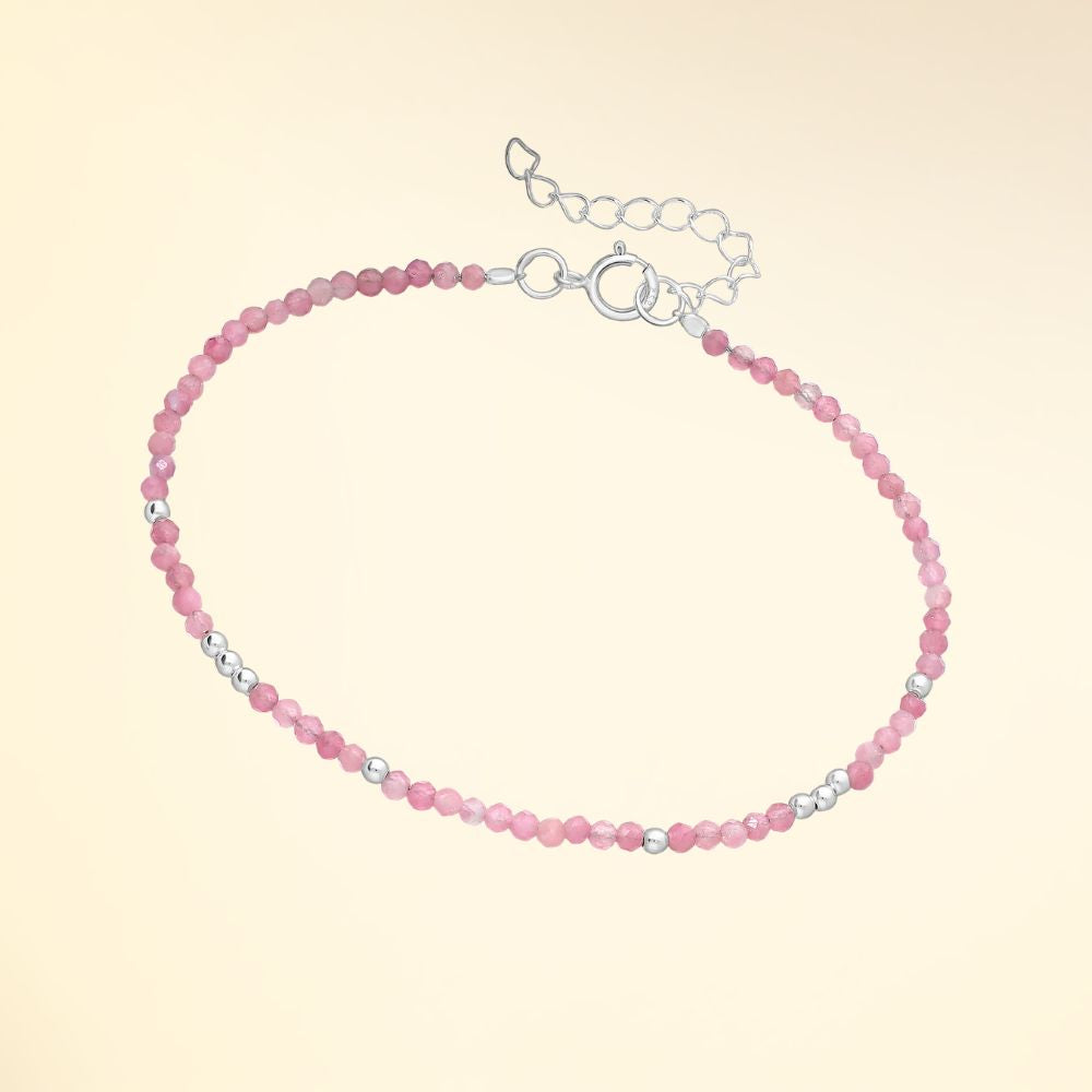 Bracelet ajustable en argent 925 avec pierres naturelles tourmaline rose