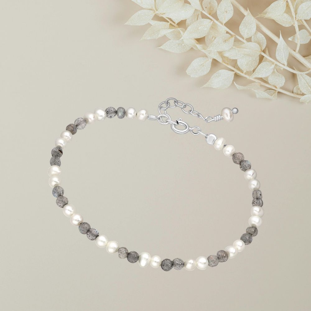 Bracelet en argent 925 avec perles d’eau douce et labradorites