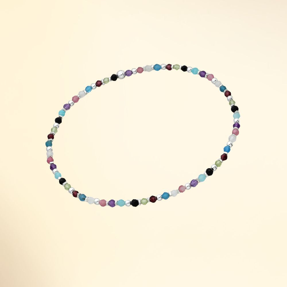Bracelet en argent 925 élastique avec pierres naturelles multicolores et perles argent