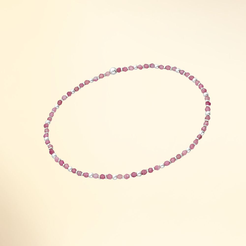 Bracelet en argent 925 avec pierres naturelles tourmaline rose et perles argent