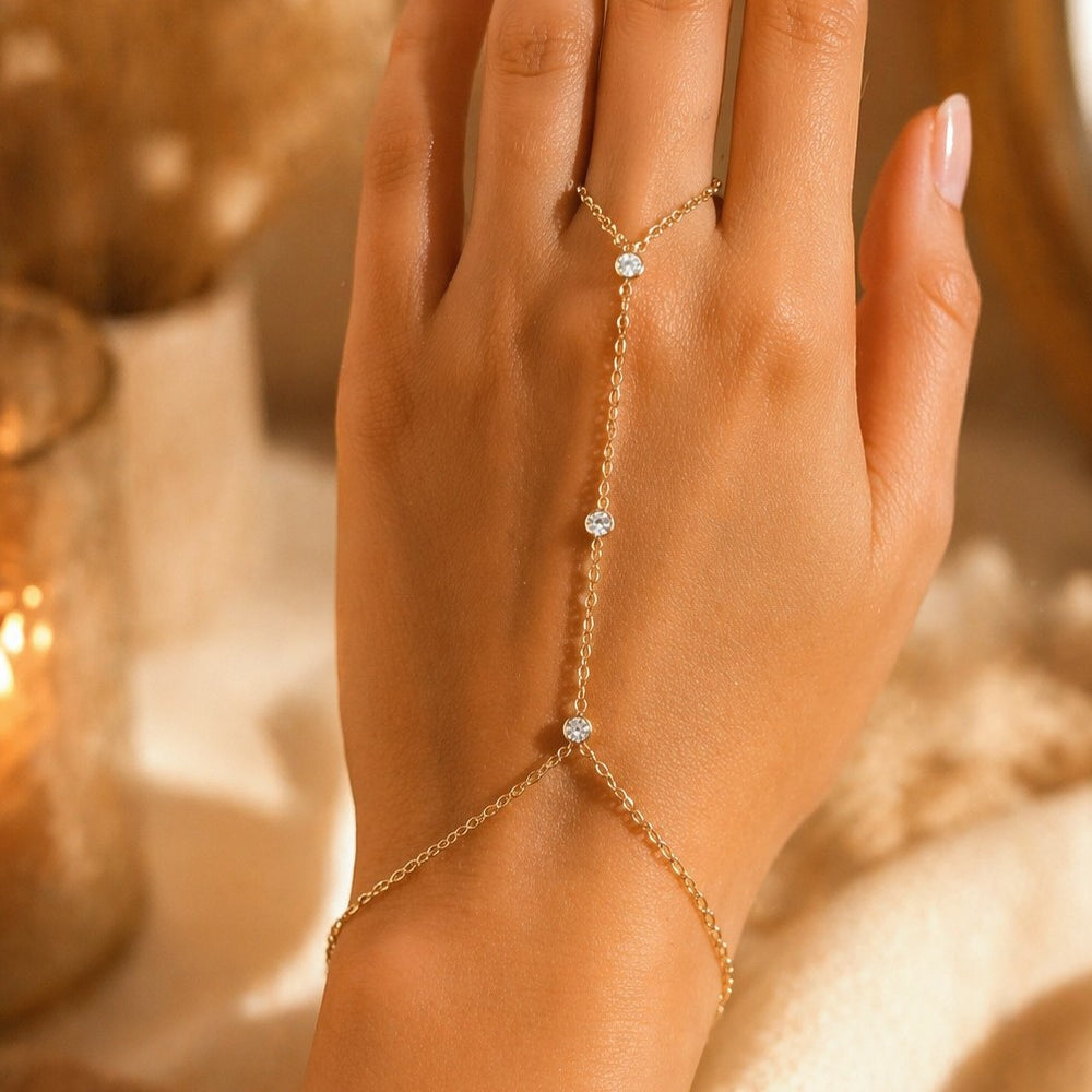 Bracelet bague acier inoxydable doré avec strass