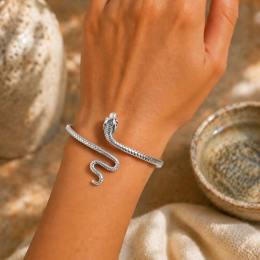 Bracelet manchette serpent argent 925