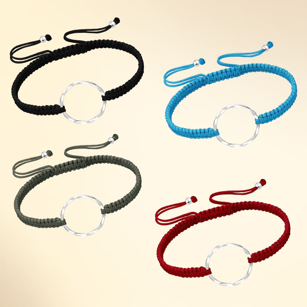 bracelet argent  925 cercle torsadé tour de poignet polyester
