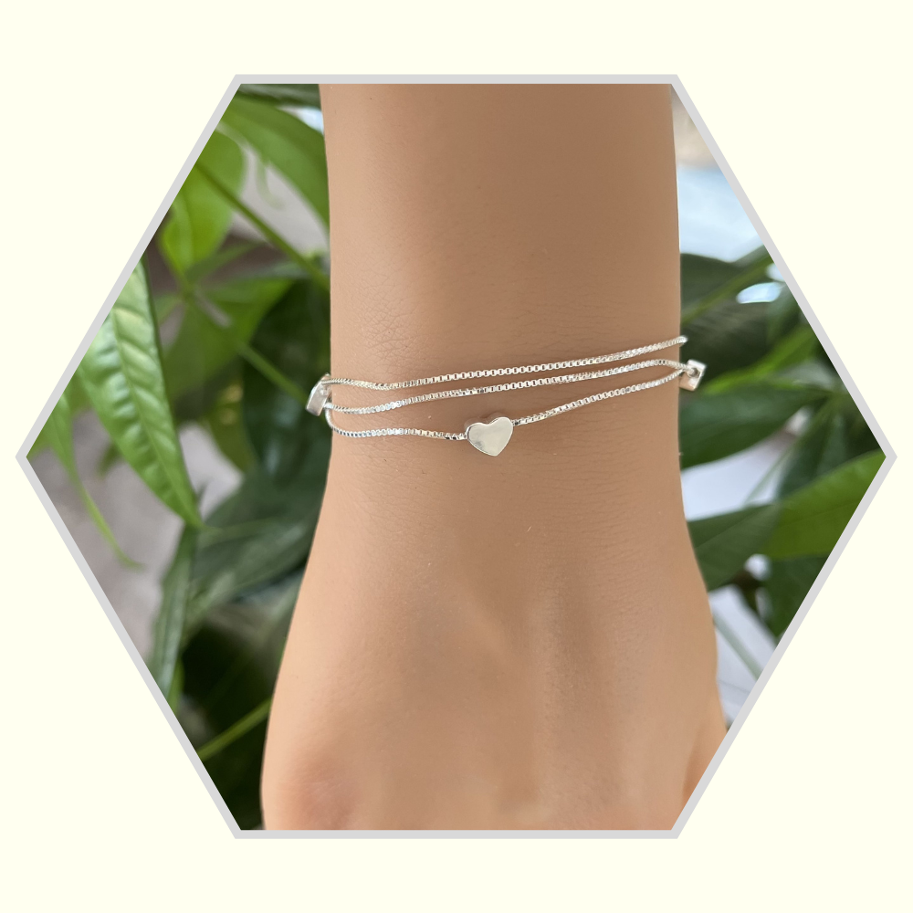 Bracelet en argent 925 3 chaînes  & cœurs