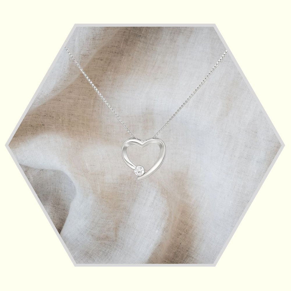 Collier coeur en argent 925 rhodié / zirconia  / longueur ajustable