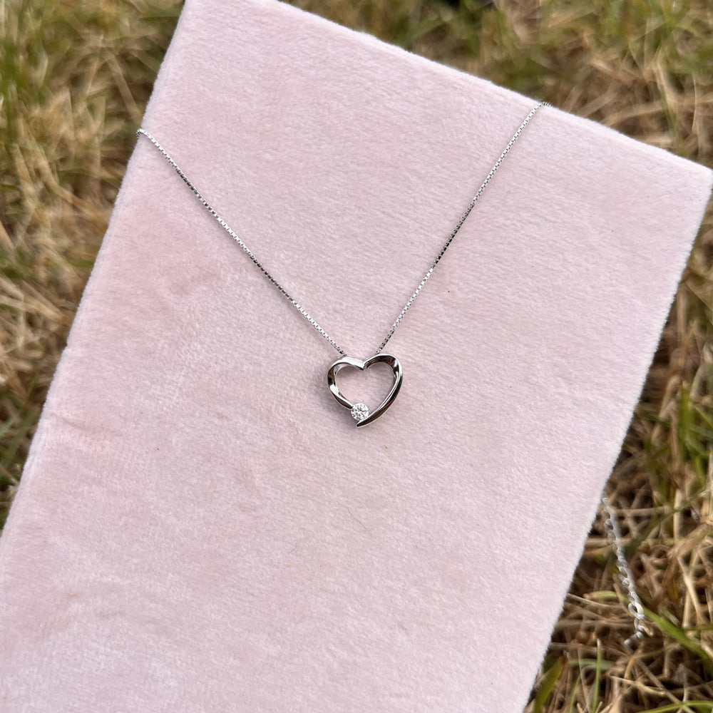 Collier coeur en argent 925 rhodié / zirconia  / longueur ajustable