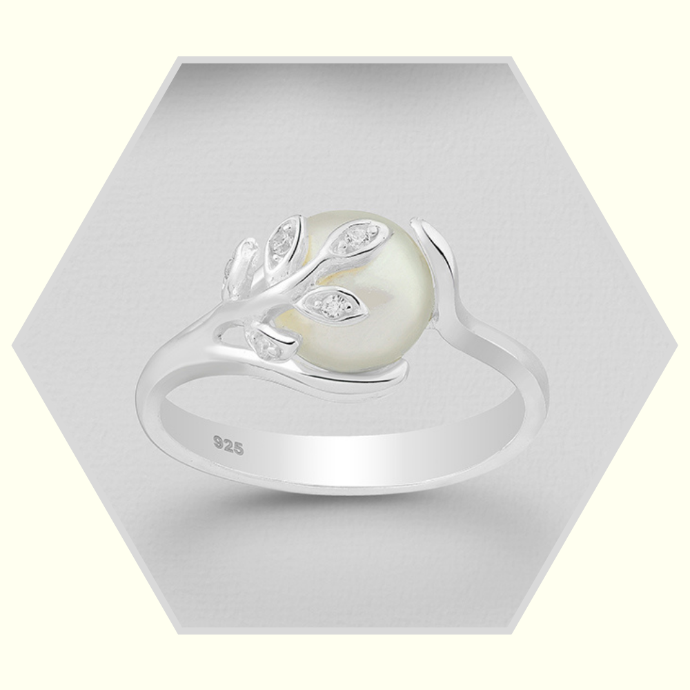Bague argent 925 sertie zirconium perle d'eau douce